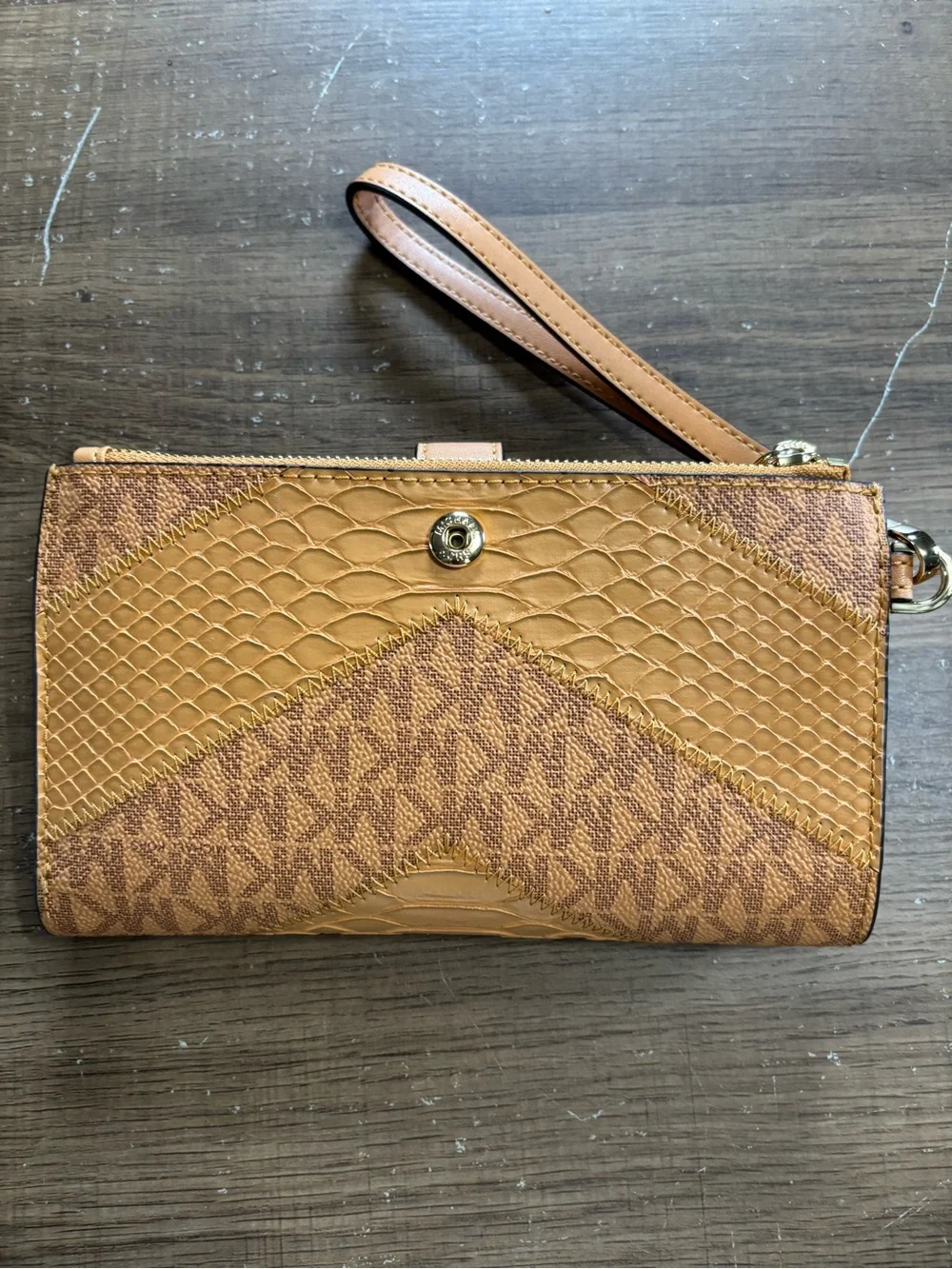Michael Kors Brown Tan Logo-Accent Wristlet